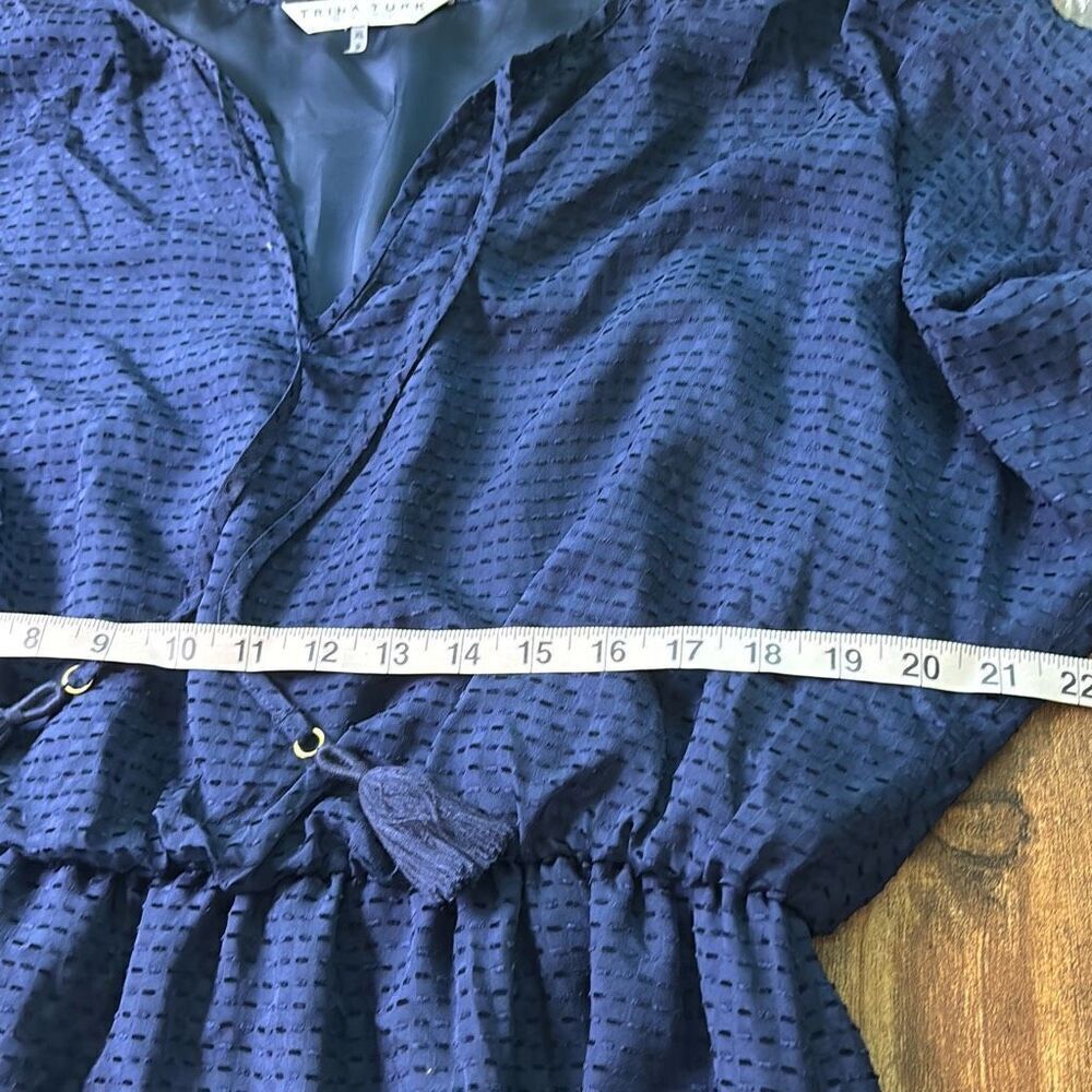Trina Turk blue silk dress Mahalo Out of Office Indigo Blue XL ruffle - Picture 11 of 15